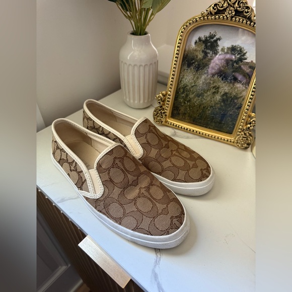 Coach | Shoes | Coach Brown Monogram Slipon Sneakers | Poshmark